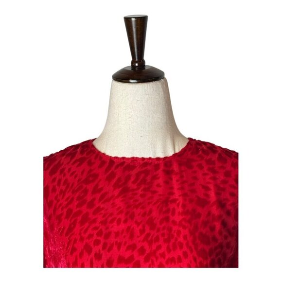 The Kooples Dress Women Large Red‎ Velvet Animal Print Puff Sleeve Mini Party - Picture 4 of 14